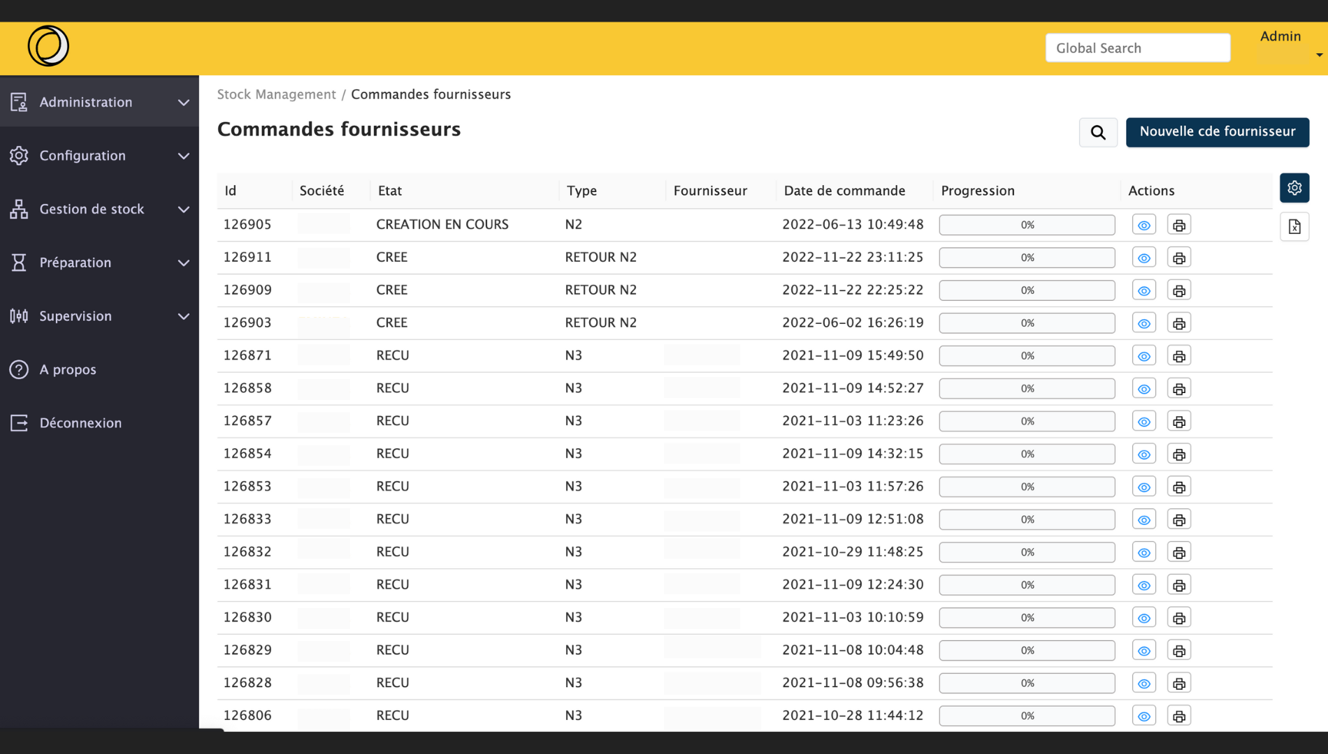 Commande fournisseur Klocel CELLA WMS